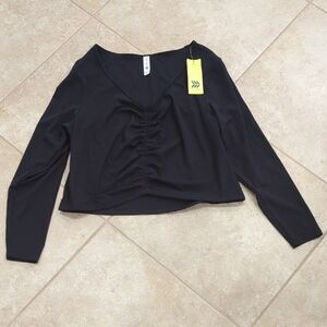 All in Motion Black Ruched V-Neck Crop Top